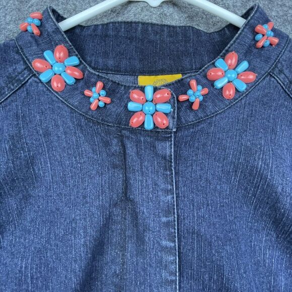 Ruby Rd. Woman Blouse 16W Denim Jacket Boho Chic Beaded Hippy Peplum Retro - Picture 2 of 7